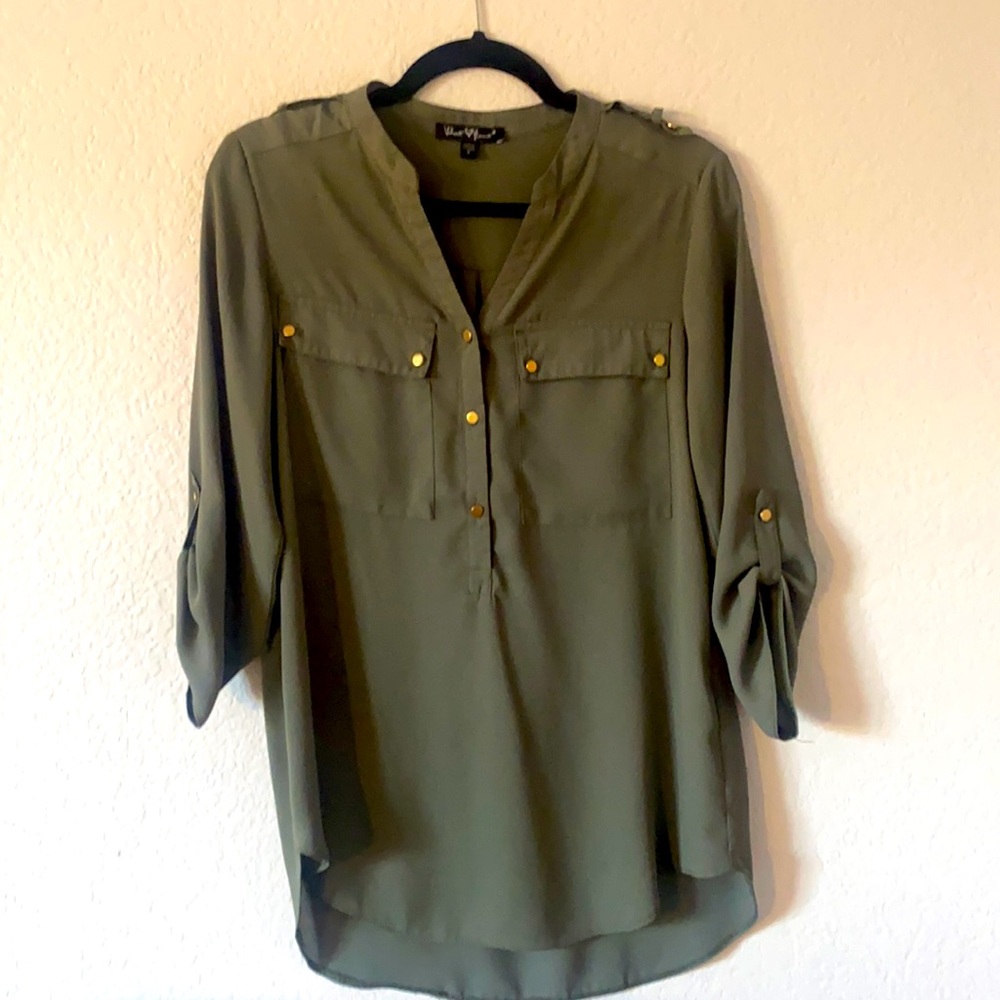 Green blouse by Velvet Heart with gold buttons